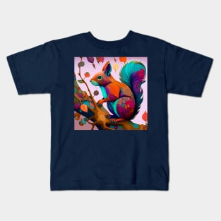 A whimsical, colorful squirrel perched on a branch Kids T-Shirt